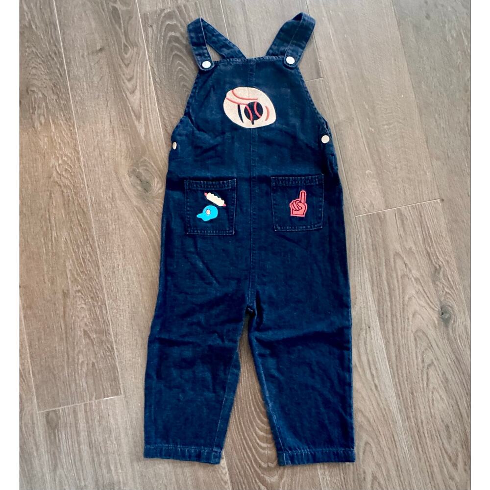 Baseball Softball Overalls Soft Denim Jersey Embroidered Monica + Andy Kids Sz 4